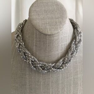 Women’s Braided Mesh Silver Tone Necklace Chunky Choker Jewelry